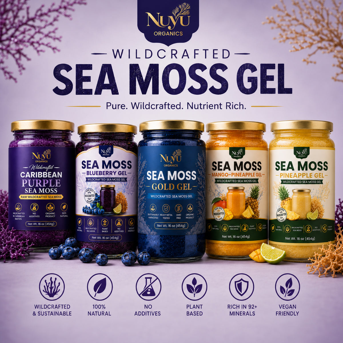NuYu Organics Pineapple Sea Moss Gel Fruit Infused | No Added Sugar, Vegan, Gluten-Free