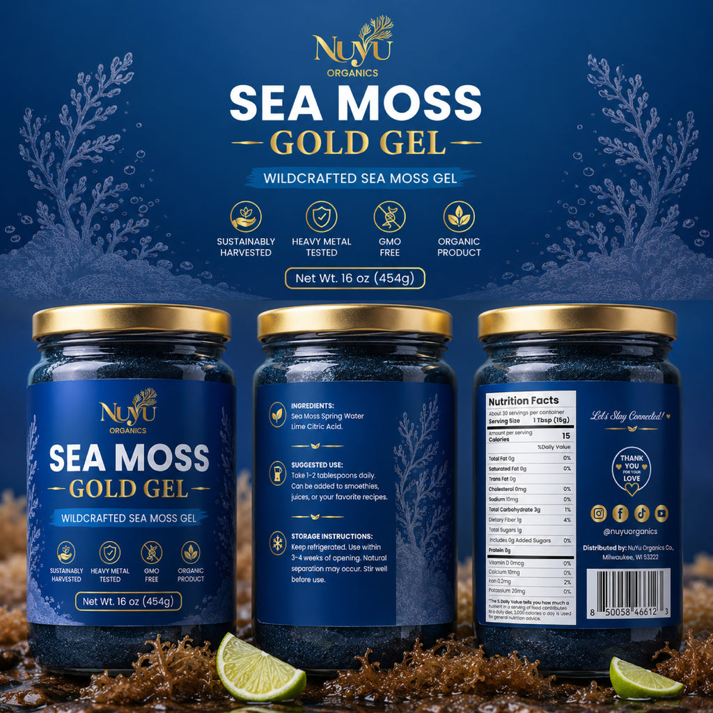 NuYu Organics Gold Sea Moss Gel Ready-to-Use | Wildcrafted Sea Moss, Spring Water, Vitamin C
