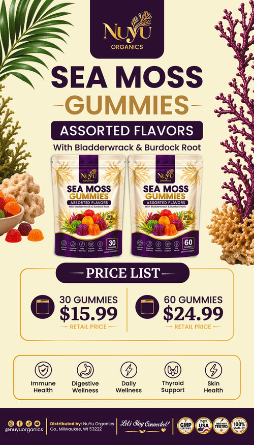 NuYu Organics Berry Sea Moss Gummies | Bladderwrack & Burdock Root, Vegan, Gelatin-Free