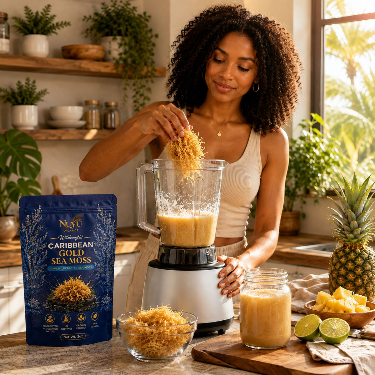 NuYu Organics Wildcrafted Gold Sea Moss Raw | St. Lucia Grown, 92 Minerals, Vegan