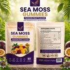NuYu Organics Passion Fruit Sea Moss Gummies | Bladderwrack & Burdock Root, Vegan