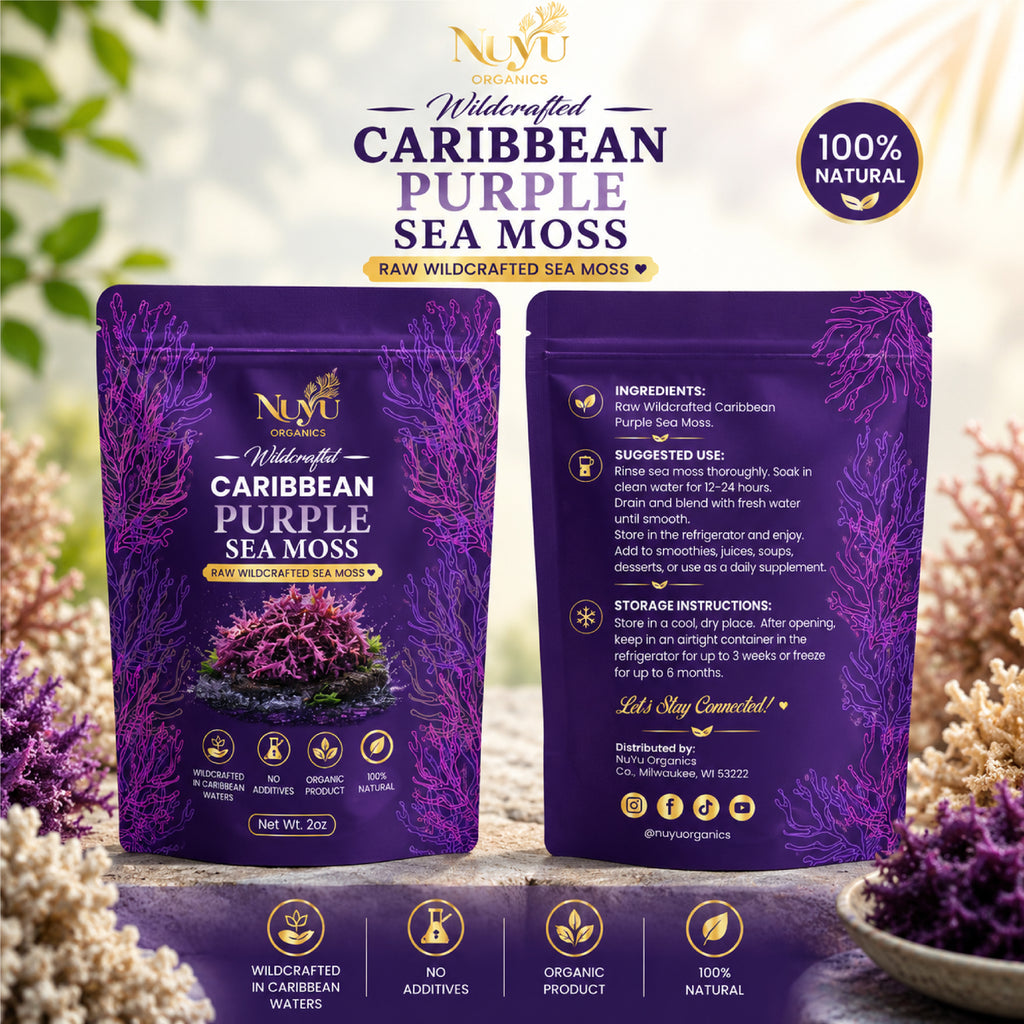 NuYu Organics Wildcrafted Purple Sea Moss Raw | Rich in Antioxidants, St. Lucia Grown