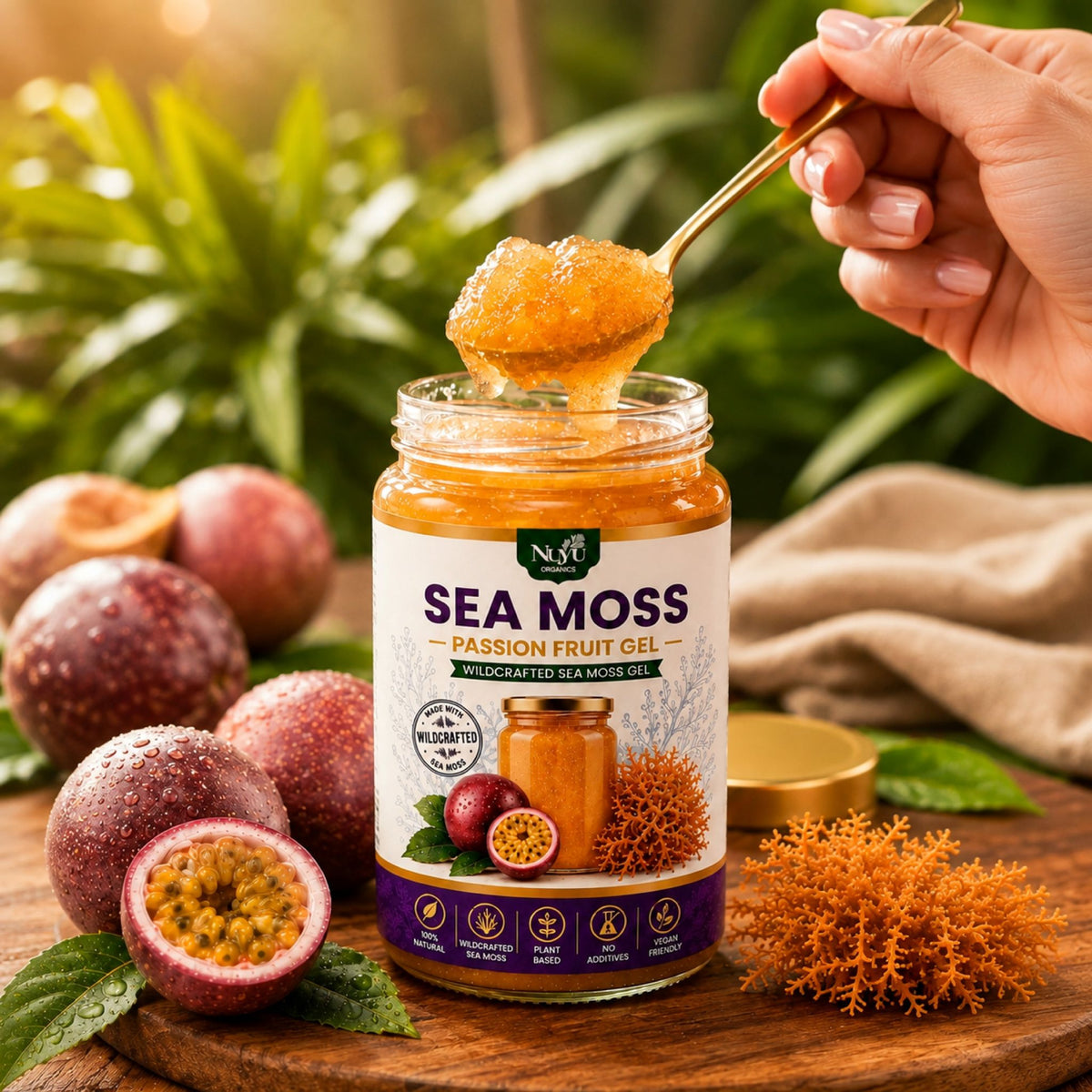 NuYu Organics Passion Fruit Sea Moss Gel Fruit Infused | Monk Fruit, Vegan, No Added Sugar