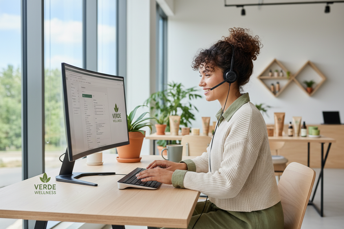 Customer service rep with headset